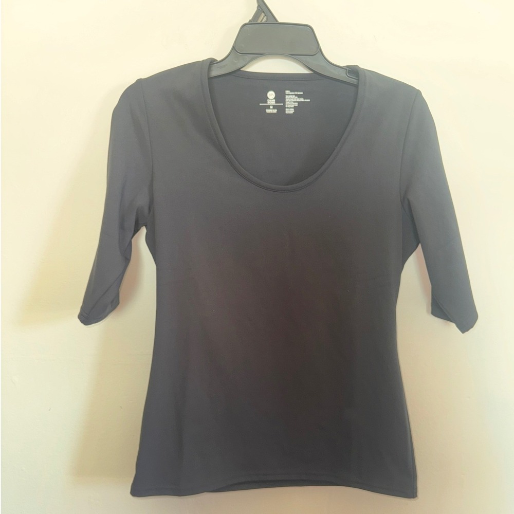 Joy Clean Boss Black Scoop Neck Elbow Sleeve Top Size M nwot